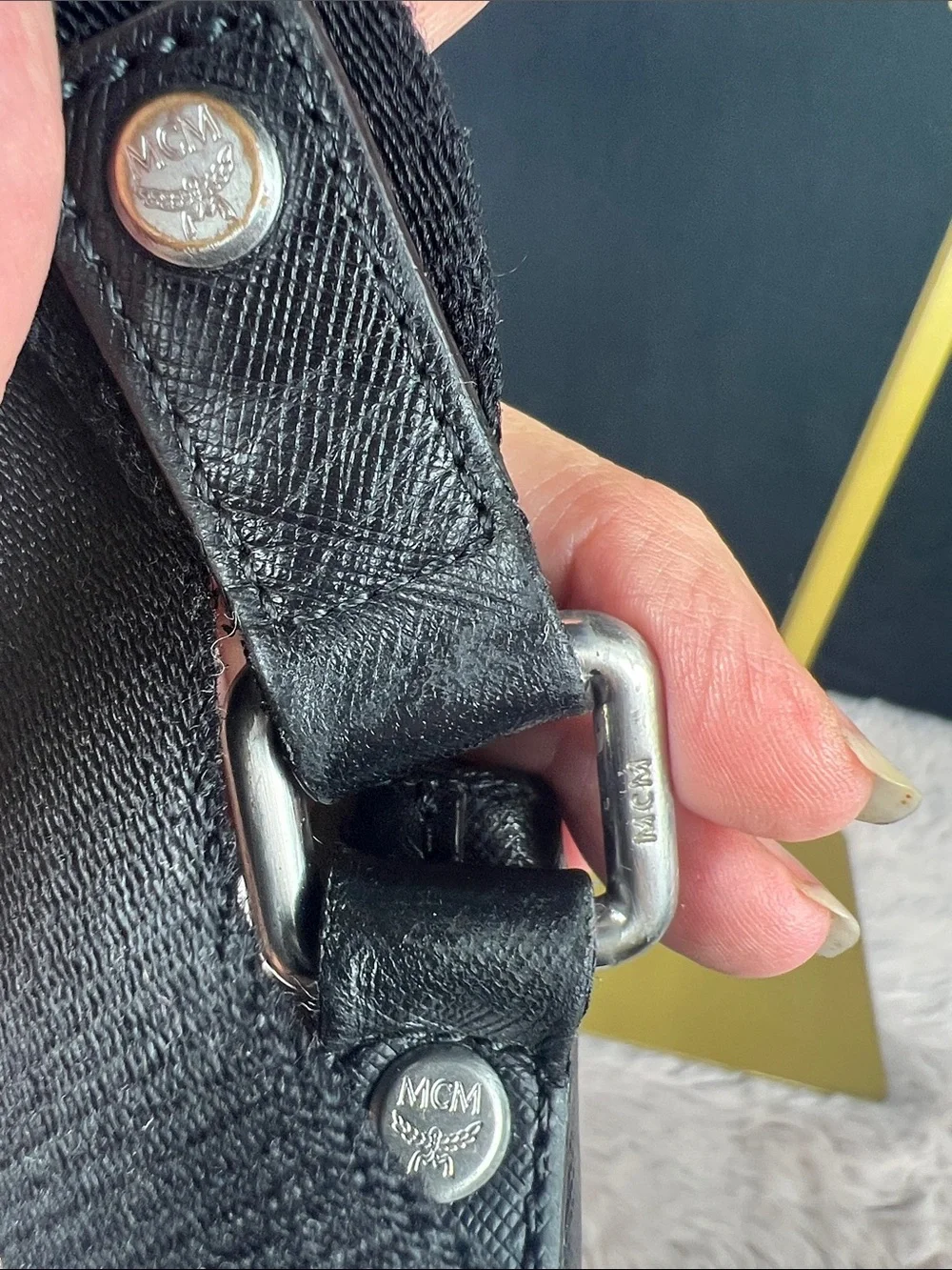 MCM Vintage Black Leather Messenger Bag Made in Korea